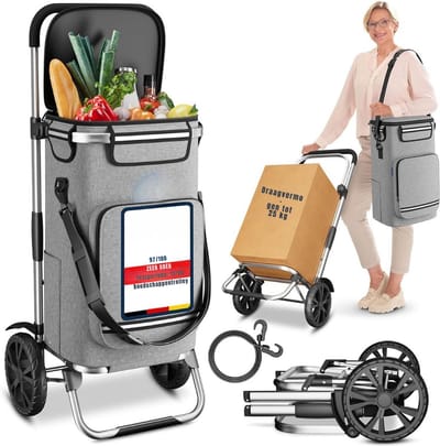 Thuys – Boodschappentrolley Met Koelvak – Boodschappenwagen – 40cm x 46cm x 99cm – Zilver Zwart