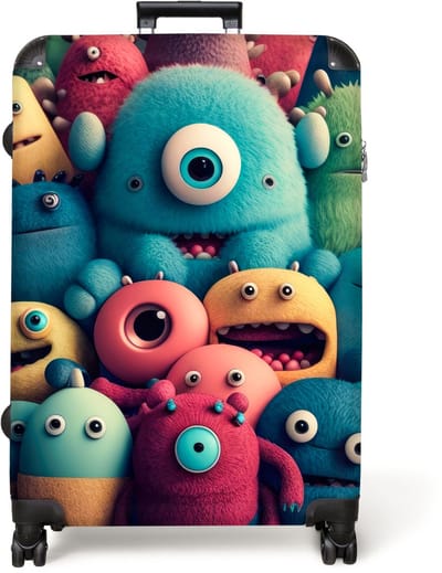NoBoringSuitcases.com® - Koffer groot - Reiskoffer lichtgewicht - Kids - Monster - Regenboog - Design - Meiden - Jongens - Rolkoffer met 4 wielen - Grote trolley XL - 98 liter bagage
