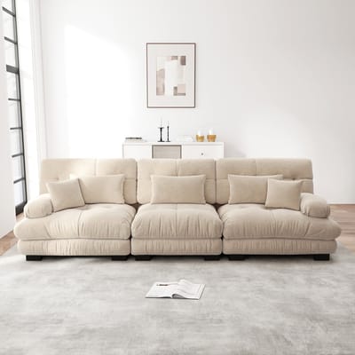 Intebiki Hoekbank - 3-zits - Modulaire Hoekbank - Hoogwaardige Schuimvulling - Moderne Woonkamerbank - Luxe Chenille Stof - Drukbestendig en Duurzaam - 313x77x81 cm– lichtbruin velours