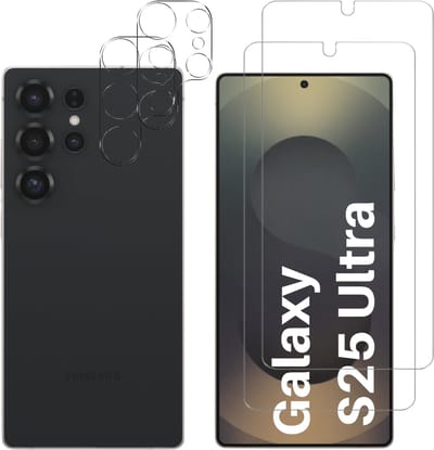 Screenprotector geschikt voor Samsung Galaxy S25 Ultra - 2 stuks Beschermglas van glas Transparante glazen schermbeschermfolie + 2 stuks Camera Protector