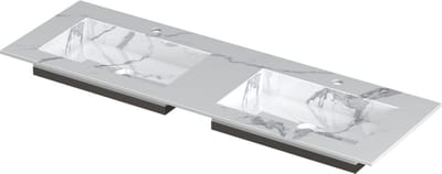 INK Post wastafel in keramische slab met envelop bodem dubbele wasbak met 2 kraangaten 140x45x1cm, statuario glans