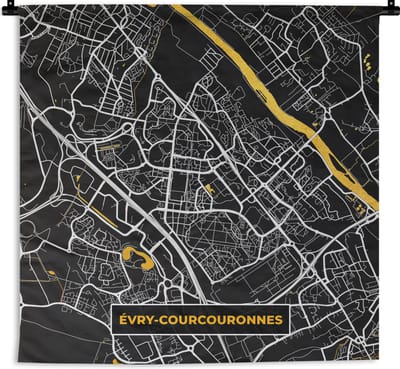 Wandkleed - Wanddoek - Stadskaart - Plattegrond - Évry-Courcouronnes - Frankrijk - Kaart - 180x180 cm - Wandtapijt