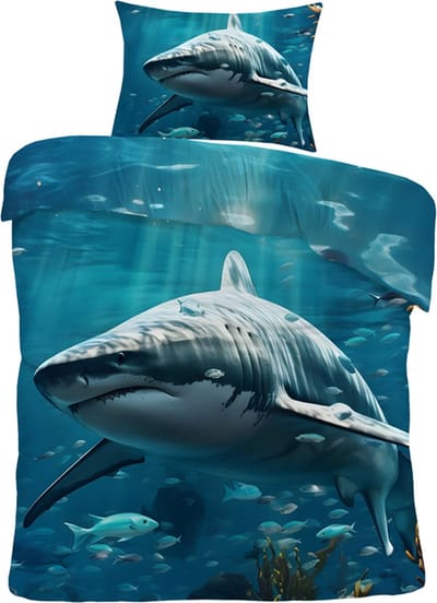 iSleep Dekbedovertrek Haai - Eenpersoons - 140x200/220 cm - Blauw