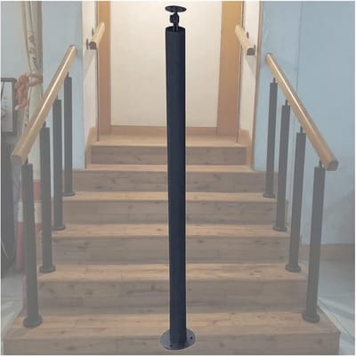 Trapleuning Paal - Metaal Baluster - Veiligheid Vergroten - Verstelbare Hoek - Tot 130cm Hoog - Zwart