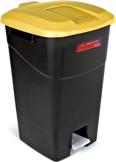 DnA® Prullenbak 60 Liter - Prullenbak - Pedaalemmer 60 Liter - Zwart en Geel - 43cm x 40cm x 65cm