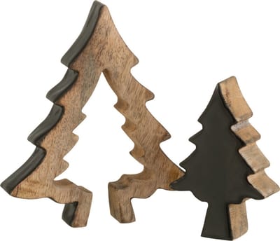 J-Line decoratie Kerstboom Puzzel - hout - zwart/naturel - small