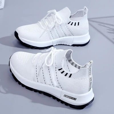 Nieuwe Fly-Knit Sneakers Dames Mesh Ademend Mode Witte Schoenen Trendy Kokosschoenen 40 white
