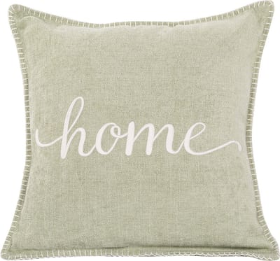 TISECO HOME STUDIO - Kussen (gevuld) DAMIAN - Geborduurde HOME tekst - Vierkant - 45x45 cm - Groen