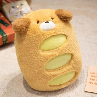 30 cm Oreiller Peluche Chien Pain Brun Peluche Kawaii Long Animal Oreiller de Sommeil Support Cou Tête Peluche Cadeau 30cm