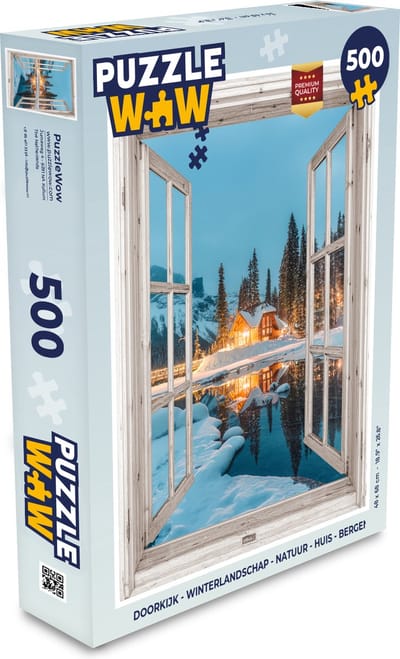 Puzzel Doorkijk - Winterlandschap - Natuur - Huis - Bergen - Legpuzzel - Puzzel 500 stukjes