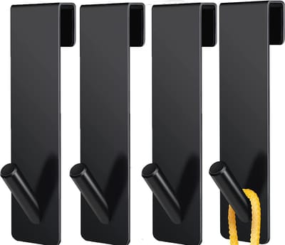 Verstelbare douchehaken zonder boren, roestvrijstalen handdoekhaken voor douchedeuren, rubberen bescherming voor badkameraccessoires (17.8 cm zwart)