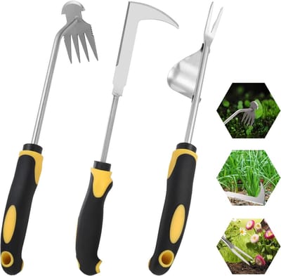 Onkruidstekers Set - Tuin Gereedschap - Planten en Wieden - 3 Verschillende Stijlen - 38 cm Lengte - Geel