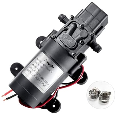 12V DC Zoetwaterpomp voor Camper, Marine en Gazon - Zelfaanzuigende Membraanpomp met Drukschakelaar - 4,5 L/Min - 80 PSI