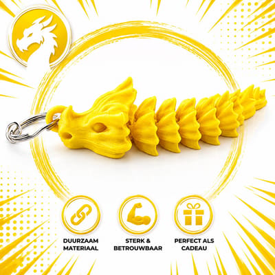 Botten Draak Sleutelhanger XXL - Flexibele Draak Sleutelhanger - Dragon Keychain Voor Kinderen En Volwassenen - Fantasy Accessoire Voor Sleutels Tas Rugzak - Cadeau Voor Dragon Liefhebbers - 10 CM - Geel
