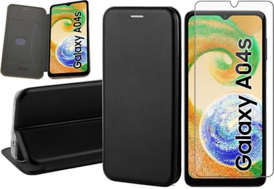 Hoesje geschikt voor Samsung Galaxy A04s / A13 5G - Screen Protector GlassGuard - Book Case Kunstleer ThinShield Zwart & Screenprotector