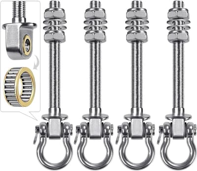 4-delige Swing Hanger Set met Lager, 175mm Zware Hangstoel Haak voor Yoga, Aerial Hoop en Punching Bag, Tot 1500lbs Draagkracht
