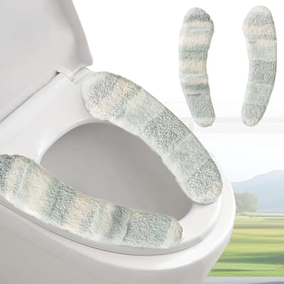 Zachte en Warme Toiletbrilhoes - Wasbaar en Herbruikbaar Kussen met TPR Lijm en Parallelle Strepen voor Comfort en Isolatie (Groen)