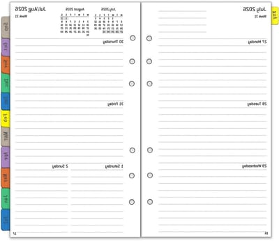Weekly Planner 2026/2027 A6, 6 Gaten, 1 Week op 2 Pagina's met Tabs, Notities en Contacten, Kalender en Organiser, 100 g/m², Perfect voor Planning en Organisatie, 95 x 171 mm