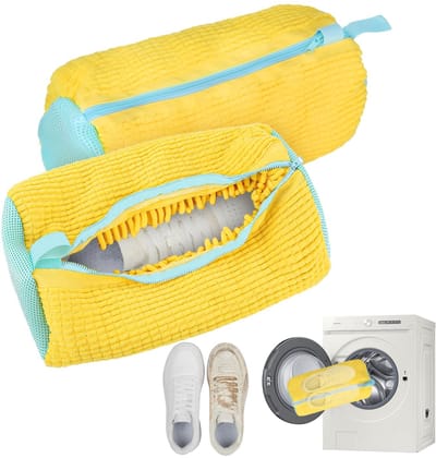 2 stuks schoenwaszakken, wasmachine, multifunctionele beschermende sneakers, waszak, herbruikbare waszak, schoenen voor alle soorten schoenen en maten (geel)