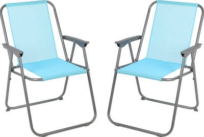 Sunnydays Picnic camping/strand stoel - 2x - aluminium - inklapbaar - blauw - L53 x B55 x H75 cm