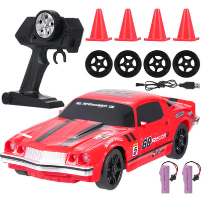 Voiture télécommandée Voiture de dérive télécommandée 2,4 GHz 1/24 4WD Voiture de course avec lumières LED Course et 2 battery rouge