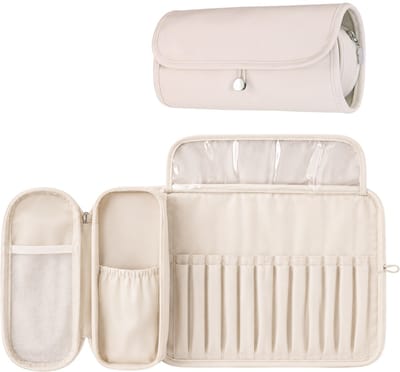 YUBBI Make Up Tas met Borstelhouder - Toilettas - Beautycase - Cosmetica Organizer - Wit