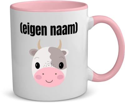Akyol - koeienkop met eigen naam koffiemok - theemok - roze - Koe - boeren/koeien liefhebbers - iemand die houdt van koeien - verjaardag - cadeau - kado - 350 ML inhoud