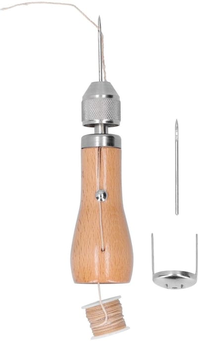 Dailygoods- Lederen Naald Professionele Set - Lederen Naald/Naalden - Gereedschap voor Lederen Bewerking - Multifunctionele Reparatieoplossing - Ergonomische Houten Handgreep - Verhoogde Naai-efficiëntie - Lederen Naaldset