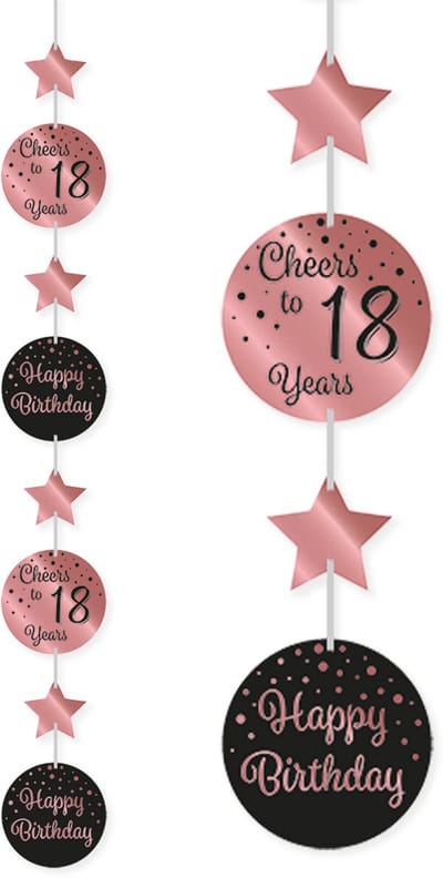 BTH - Hangdecoratie - 18 Jaar - Rose-Zwart - Slingers - Slingers Verjaardag - Verjaardag - Decoratie - Versiering - Feest