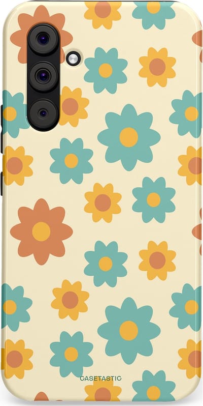 Casetastic hoesje geschikt voor Samsung Galaxy A54 (2023) 5G - Dubbellaagse bescherming - Retro bloei - Fashion Case - Crème Mintgroen Goud Perzik