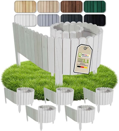 Floranica borderafscheiding grasrand 10 m (5 stuks à 2 m), hoogte 10 cm, wit, steekhek plantenborder houten hekwerk