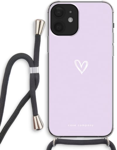 Case Company® - Hoesje met koord geschikt voor iPhone 12 hoesje met Koord - Klein hartje paars - Telefoonhoesje met Zwart Koord - Bescherming aan alle Kanten en Over de Schermrand