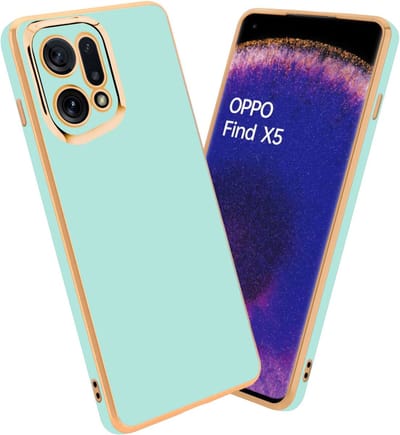 Cadorabo Hoesje geschikt voor Oppo FIND X5 in Glossy Mintgroen - Goud - Beschermhoes Case Cover van flexibel TPU-silicone en met camerabescherming