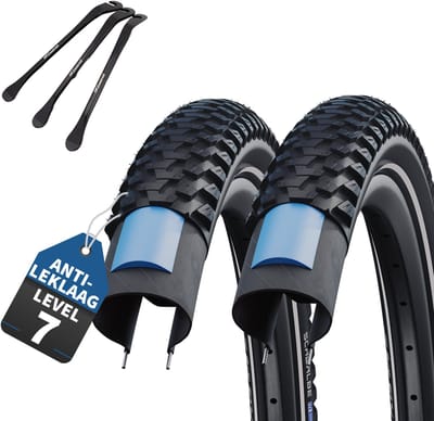 2-delige Set Schwalbe Fietsbanden Marathon Plus MTB 29 inch x 2,25 (57-622) buitenband + en 3 metalen MSZweirad bandenlichters voor eenvoudige wisseling van banden