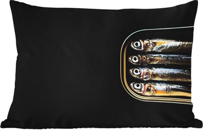 Buitenkussens - Tuin - Sardines - Blik - Zwart - Vissen - 50x30 cm