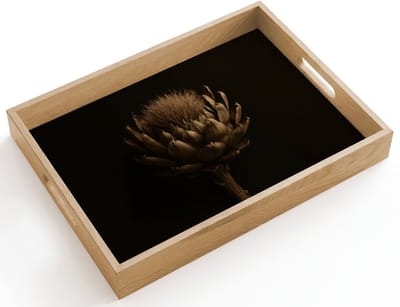 Dienblad hout 40x30 cm - Schootdienblad - Donkerbruin - Bloem - Textuur - Artisjok - Borrelplank rechthoek - Plateau dienbladen