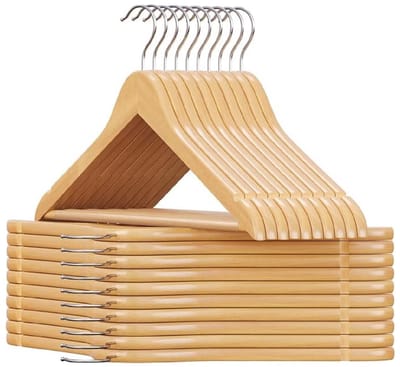 GELLDG 20 Stuks Jackenbeugel - Houten Kleiderhangers - 360° Draaibare Haken - Sterke Dragende Capaciteit met Antislip Ontwerp - Geschikt voor Jas, Broek en Pak - Massief Hout - Incl. Verdiepte Schulderpartijen en Antislip Broekstang