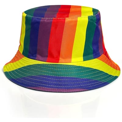 Chapeau de pêcheur à sangle rayée arc-en-ciel créative, Chapeau de soleil réversible, Léger et pliable, Convient à toutes les saisons (Red,One Size) rouge