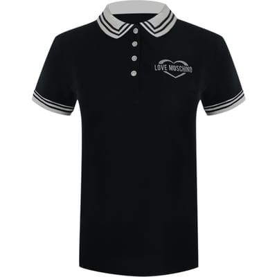 Love Moschino Silver Heart Logo Black Polo Shirt