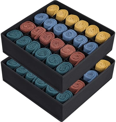 Unyqoos ® Opvouwbare Lade-organizer Set van 2 met 24 Vakken voor Sokken en Accessoires