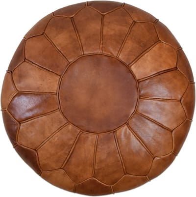 Poef Rond (XL) - Cognac bruin - Poef Leer - Ø55 x 35cm - Gevuld geleverd - Poufs&Pillows