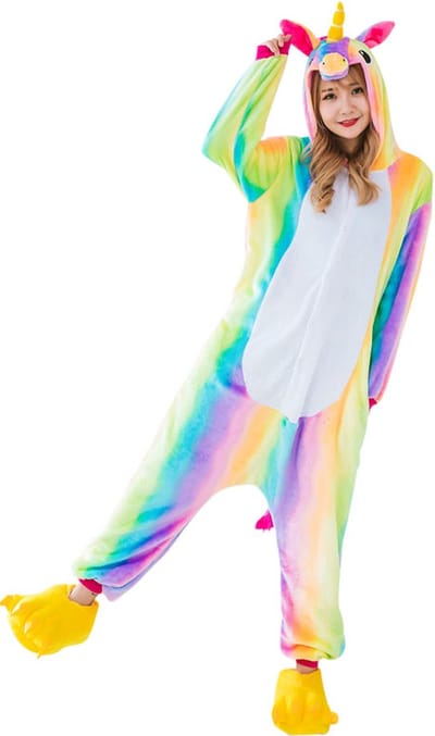 Eenhoorn Regenboog Onesie Pak Kostuum Outfit Huispak Jumpsuit Verkleedpak - Verkleedkleding - Halloween & Carnaval - SnugSquad - Kinderen & Volwassenen - Unisex - Maat XXS voor Lichaamslengte (115 - 130 cm)