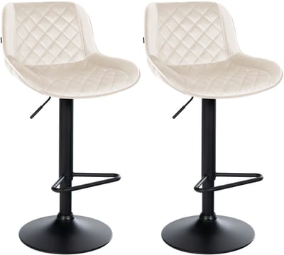 CLP Kasson 2er Set barkrukken - met rugleuning - In hoogte verstelbaar - metalen frame - met voetsteun - zwart/creme