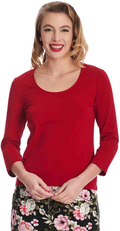 Banned - Scoop Neck Longsleeve top - S - Rood