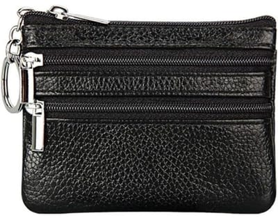 Daity 1 Pack - Portemonnees van echt leer - Draagbare kleine damesportemonnees - Portemonnees met ritsen en vakjes - Miniportemonnees met sleutelring - Unisex - 12 x 9 cm
