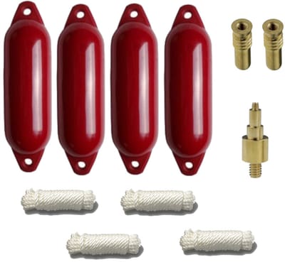 Set van 4 met Majoni Star 15 stootwillen incl. spatelleidingen, 2 vervangingsventielen, 1 ventieladapter - bordeaux rood, 45 x 12 cm