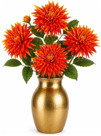 Mica Decorations Kunstbloem Dahlia Artistic - 4x - H74 cm - oranje - kunststof - stelen kunstbloemen - boeket - bloemetjes