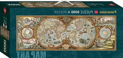 Wereldkaart Puzzel - Panorama Legpuzzel - Ontspannend Tijdverdrijf - Monumentaal Werk - 6000 Stukjes - Blauw Groen Bruin