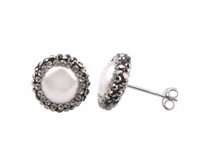 Zoetwater parel oorbellen Bright Pearl Small - oorknoppen - echte parels - sterling zilver (925) - wit - zwart - stras steentjes - sieraden doosje - parel oorbellen dames - parel oorknopjes