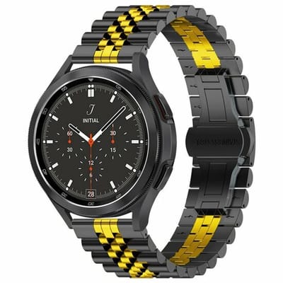 By Qubix - Geschikt voor Garmin bandje - Geschikt voor Garmin Venu 4 - 45mm - Stalen band - Zwart met goud - Smartwatch bandje 22mm